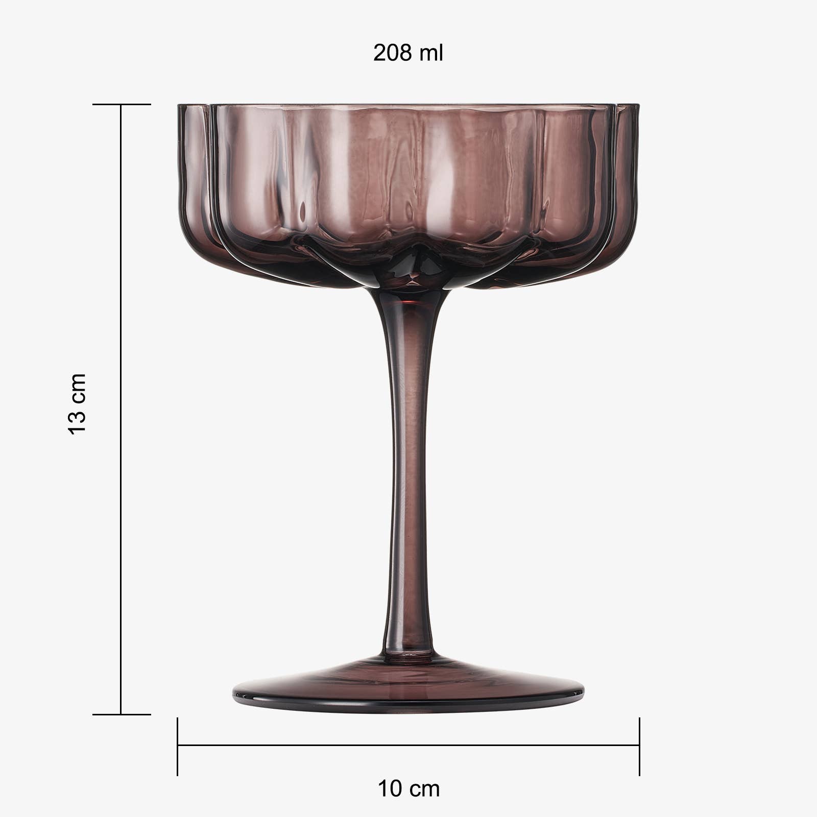 Flower Vintage Glass Champagne Coupe, 7oz, 6 Set Venus Brown - HER Home Design Boutique